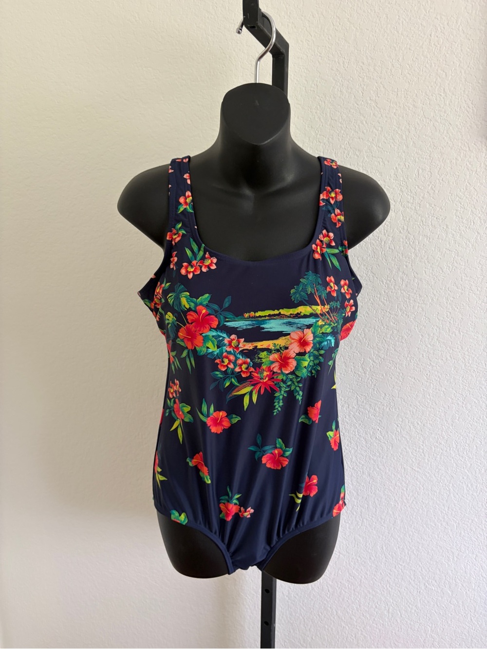 Land’s End Navy Floral One-Piece Swimsuit, size 12